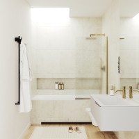 Шторка на ванну Maybah Glass MGV-95-3у 900x1400 в узком профиле Золото стекло сатиновое