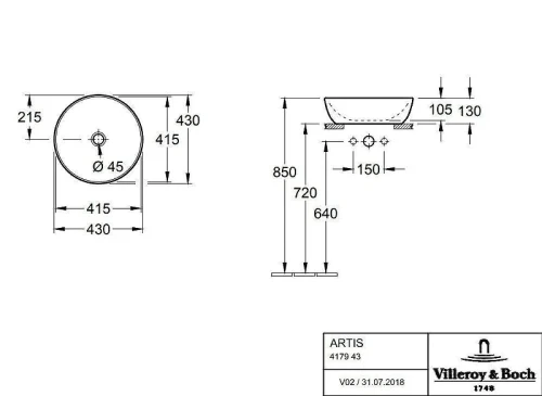 Раковина накладная Villeroy&amp;Boch Artis 40 417943BCW4 цвет Sencha