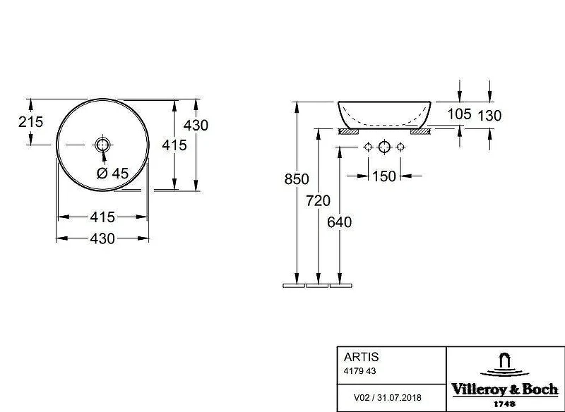 Раковина накладная Villeroy&Boch Artis 40 417943BCW4 цвет Sencha