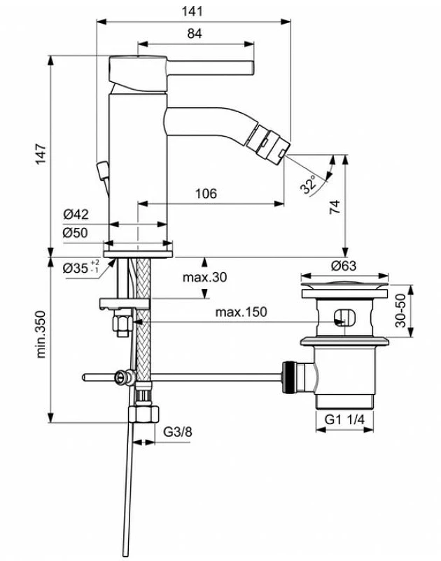 Смеситель для биде Ideal Standard Ceraline BC197XG Черный шелк латунь