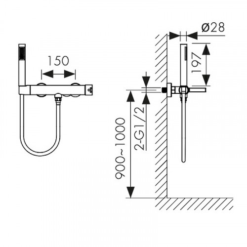 Смеситель для душа Kaiser Serio 05477-9 Черный матовый латунь на стену