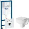 Комплект унитаза Damixa Jupiter DX77C1738SC с инсталляцией Grohe Rapid SL 38775001 с сиденьем Микролифт и клавишей смыва Хром фарфор подвесной