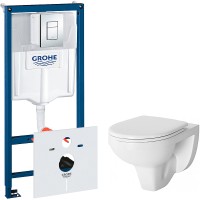 Комплект унитаза Damixa Jupiter DX77C1738SC с инсталляцией Grohe Rapid SL 38775001 с сиденьем Микролифт и клавишей смыва Хром фарфор подвесной