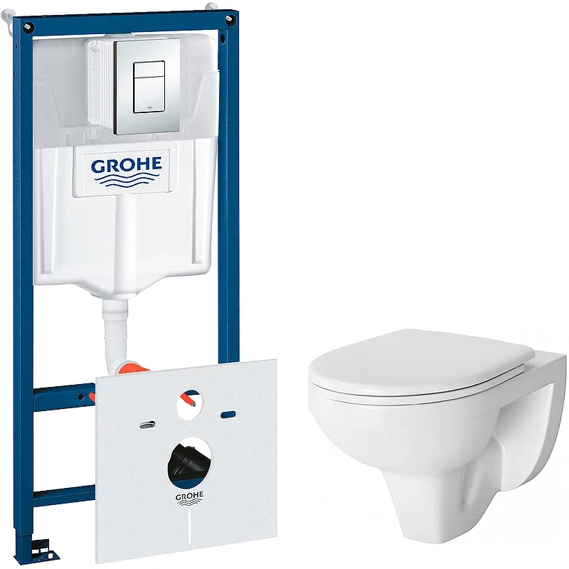 Комплект унитаза Damixa Jupiter DX77C1738SC с инсталляцией Grohe Rapid SL 38775001 с сиденьем Микролифт и клавишей смыва Хром фарфор подвесной