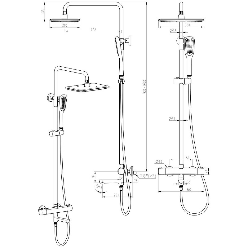 Душевая система Lemark Ursus LM7272BL c термостатом цвет Черный матовый