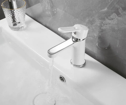 Смеситель для раковины Shevanik S8101F цвет Белый Хром