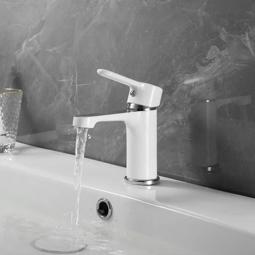 Смеситель для раковины Shevanik S8101F цвет Белый Хром