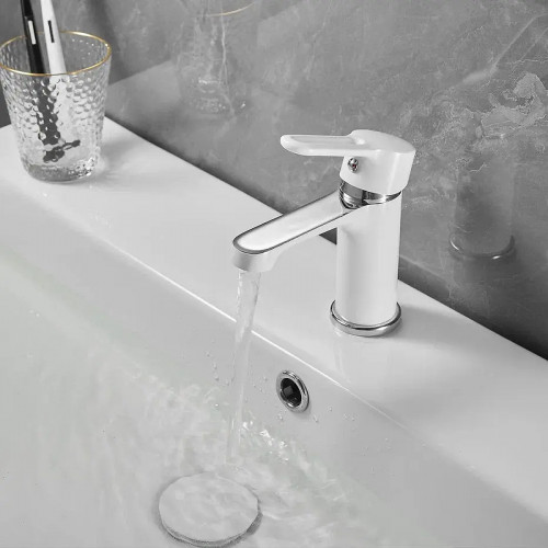 Смеситель для раковины Shevanik S8101F цвет Белый Хром