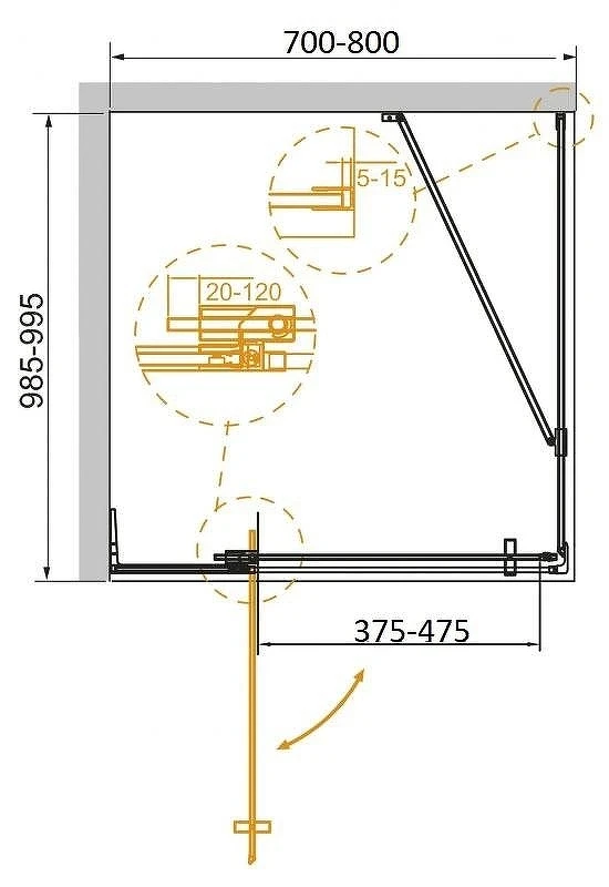 Душевой уголок Cezares Slider 80x100 SLIDER-AH-1-100-70/80-BR-BORO профиль цвет Брашированное золото стекло бронзовое