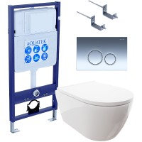 Комплект унитаза с инсталляцией Aquatek Set Aquatek Поларис-018 4в1 с сиденьем Микролифт и клавишей смыва Хром глянцевый фарфор подвесной