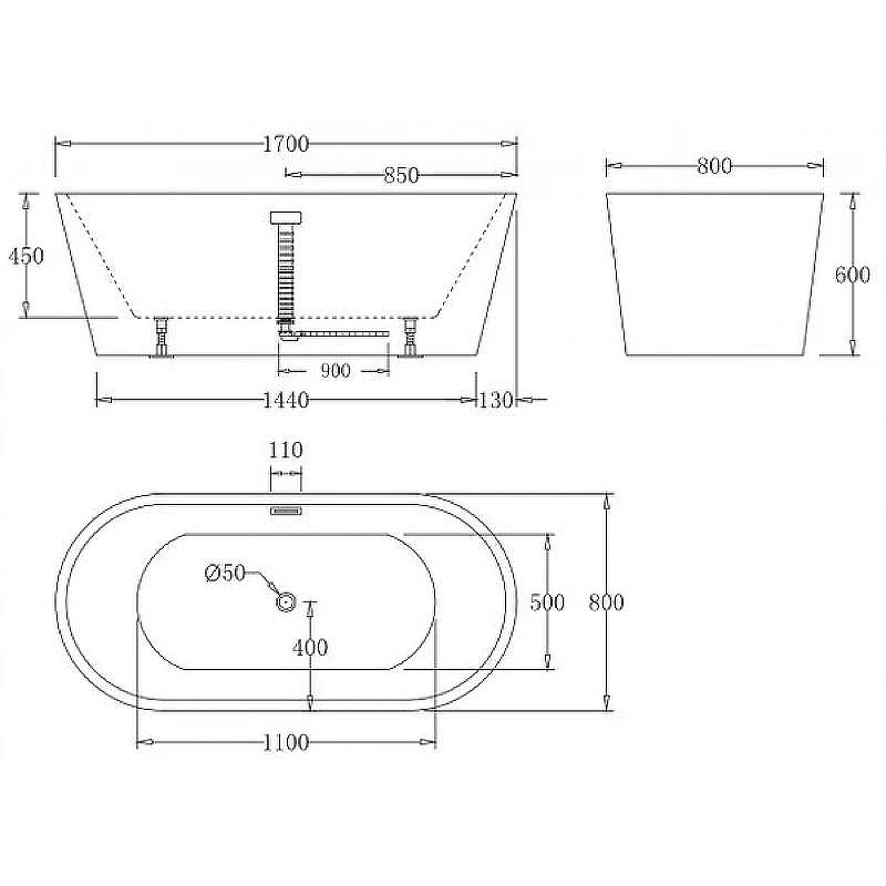Акриловая ванна BelBagno 170x80 BB71-1700-BIANCO без гидромассажа