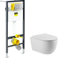 Комплект унитаза Vincea Evo Rimless VT1-34S с инсталляцией Viega Prevista Dry 8524.14 792596 с сиденьем Микролифт и клавишей смыва Хром фарфор подвесной