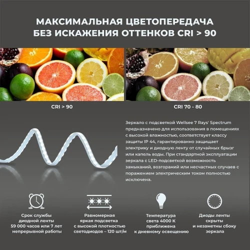 Зеркало Wellsee 7 Rays' Spectrum 55 172201930-172201940 с подсветкой цвет Черный матовый с сенсорным выключателем