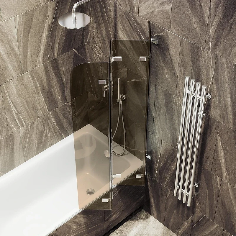 Шторка для ванны Maybah Glass MGV-585-4 980х1400 складная 4 секции Хром глянцевый стекло бронзовое