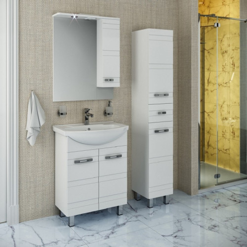 Зеркало со шкафом Runo Турин 65 R УТ000002103 с подсветкой Белое МДФ / ЛДСП, стекло