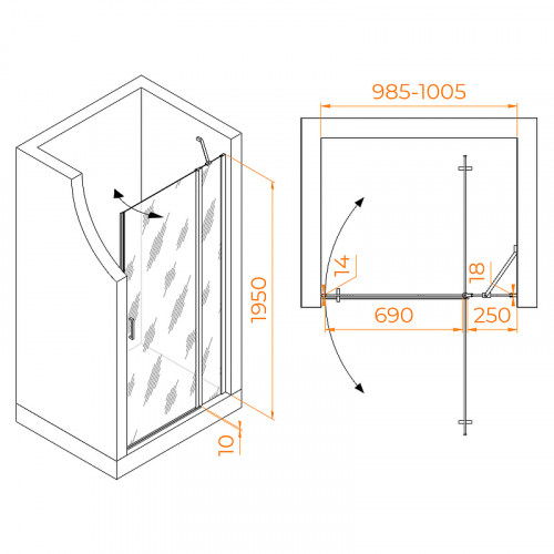 Душевая дверь RGW Leipzig LE-004-Gg 100 351200410-110 профиль Серый стекло прозрачное