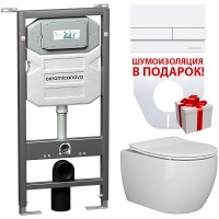 Комплект унитаза с инсталляцией Ceramicanova Play CN3001_1002W_1000 с сиденьем Микролифт и Белой клавишей смыва фаянс подвесной