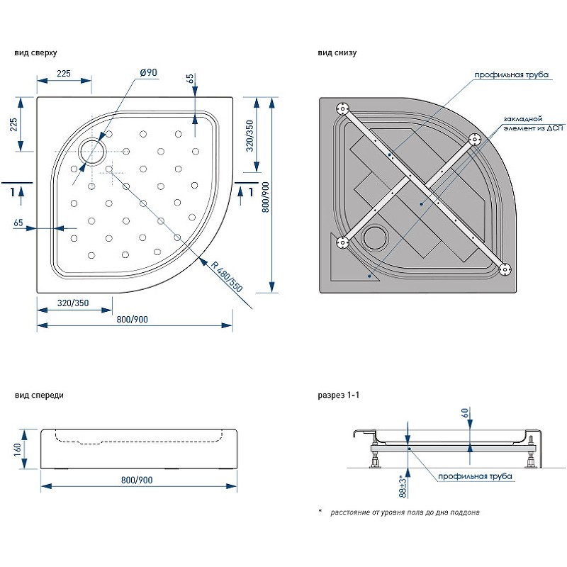 Акриловый поддон для душа Melodia della vita Round 80x80 MTYRD8080Bk Черный