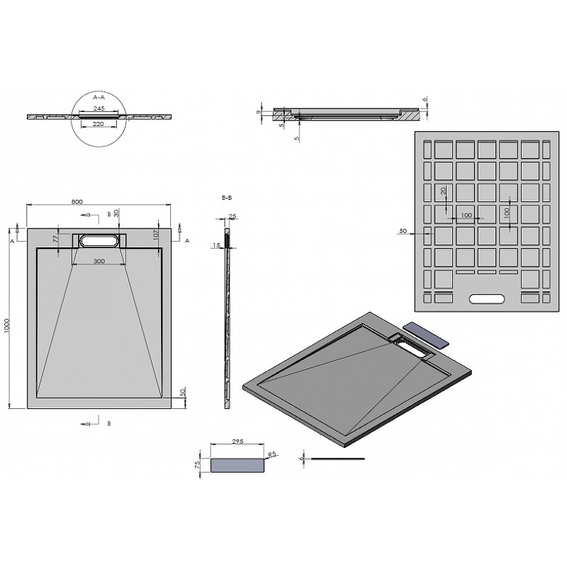 Душевой поддон из искусственного камня Esbano Luxe ESP-LX108W 100x80 ESPLX 108W Белый матовый