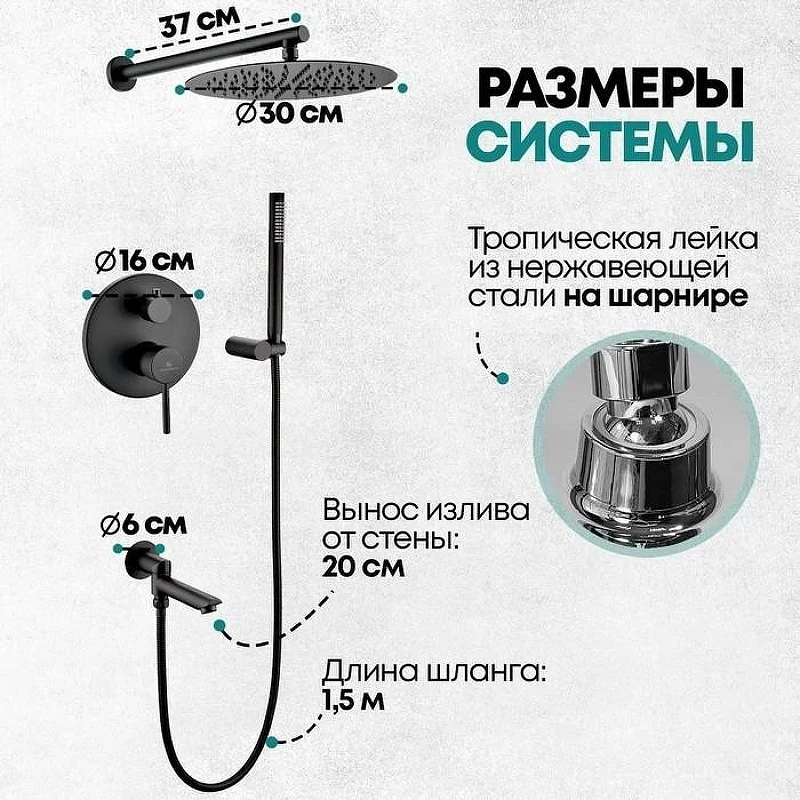Душевая система Grocenberg GB5099BL-1 Черная матовая