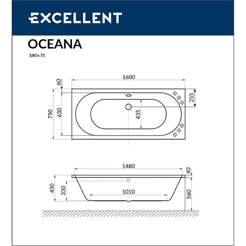 Акриловая ванна Excellent Oceana 160x75 WAEX.OCE16.RELAX.WH цвет Белый с гидромассажем форсунки Белые