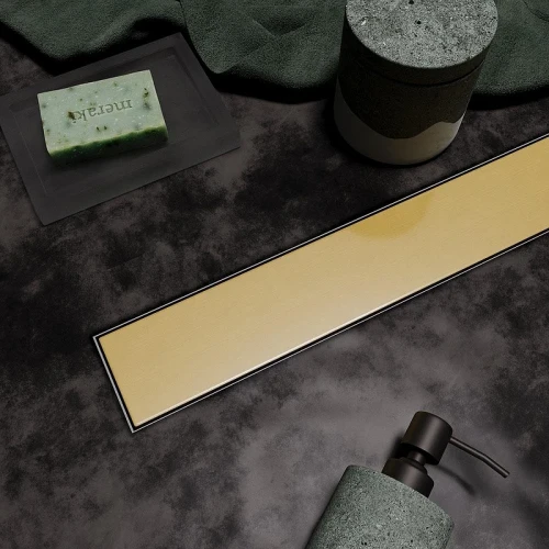 Душевой лоток Veconi Stesso Gold 700 VS700G с решеткой цвет Золото брашированное / под плитку