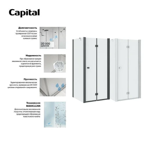 Душевая дверь Roca Capital 90 M4509016M профиль Черный стекло прозрачное