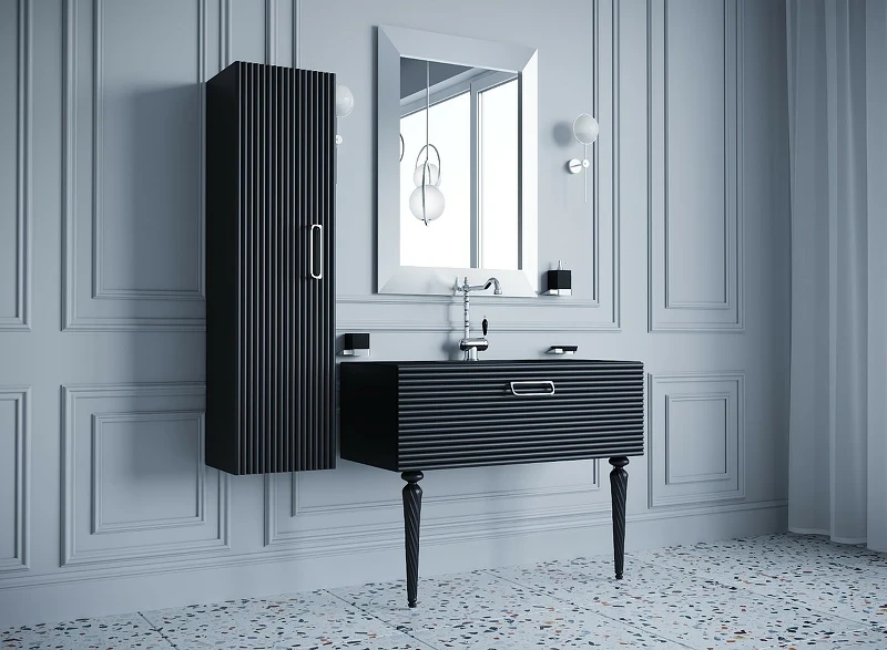Тумба под раковину Boheme Armadi Art Vallessi Avangarde Linea 80 842-080-BCR подвесная Черная Хром МДФ / ЛДСП