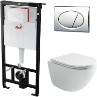 Унитаз с инсталляцией Ceramicanova Vogue CN4008T + Alcaplast Sadromodul AM101/1120-3:1 RU M71-0001 с сиденьем Микролифт и клавишей смыва Хром