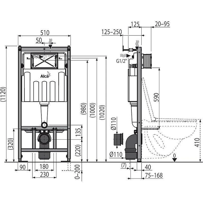 Унитаз с инсталляцией Ceramicanova Vogue CN4008T + Alcaplast Sadromodul AM101/1120-3:1 RU M71-0001 с сиденьем Микролифт и клавишей смыва Хром
