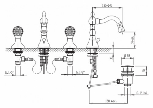 Смеситель для биде Cezares Atlantis ATLANTIS-BBS2-02-Sw Бронза кристаллы Swarovski латунь