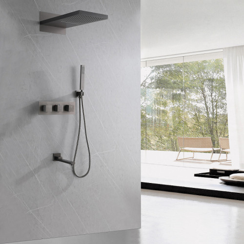 Душевая система Abber Daheim AF8253NG с термостатом Никель латунь встраиваемый