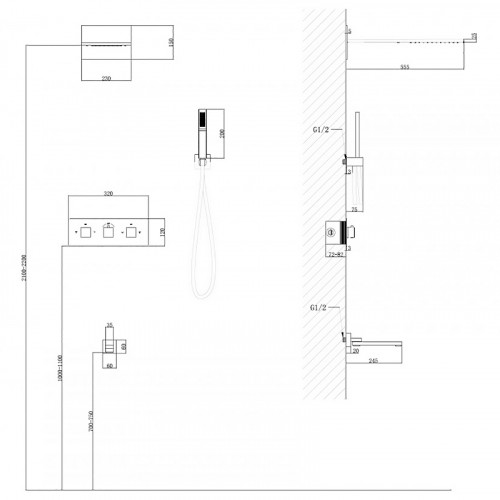 Душевая система Abber Daheim AF8253NG с термостатом Никель латунь встраиваемый
