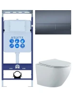 Комплект унитаза с инсталляцией Aquatek Set Aquatek Европа-MW цвет Белый с сиденьем Микролифт и клавишей смыва цвет Оружейная сталь