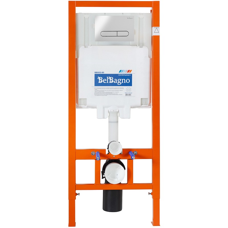 Комплект унитаза с инсталляцией BelBagno Prospero BB507B/BB2020SC/BB002-80/BB005-PR-CHROME с сиденьем Микролифт и клавишей смыва Хром глянцевый фаянс подвесной