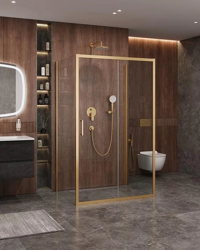 Душевой уголок Cezares Molveno 120x90 MOLVENO-AH-12-120/90-C-BORO-IV профиль Брашированное золото стекло прозрачное