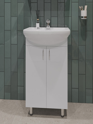 Тумба с раковиной Orange Лайт 45 LA-45TUW+RA Белый глянец МДФ / ЛДСП