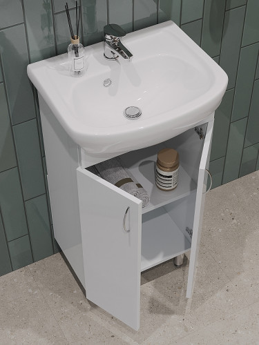 Тумба с раковиной Orange Лайт 45 LA-45TUW+RA Белый глянец МДФ / ЛДСП