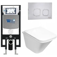 Комплект унитаза с инсталляцией WeltWasser AMBERG 497 + ROTBACH 004 GL-WT + AMBERG RD-MT CR 10000006657 цвет Белый глянцевый с сиденьем Микролифт и клавишей смыва цвет Хром матовый