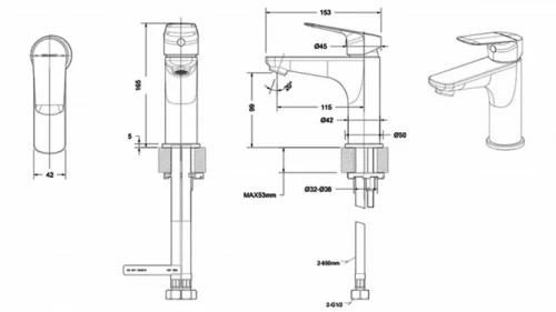 Смеситель для раковины Bravat Rhein F1429564BW-9-ENG Черный матовый