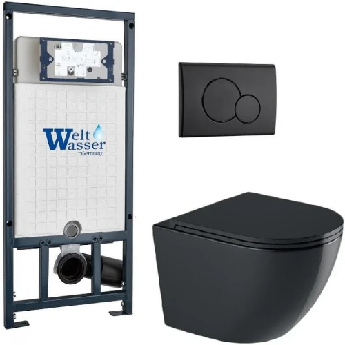 Комплект унитаза с инсталляцией WeltWasser MARBERG 507 + MERZBACH 041 XL MT-BL + MAR 507 RD MT-BL 10000010962 цвет Черный матовый с сиденьем Микролифт и клавишей смыва цвет Черный матовый