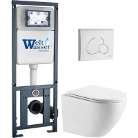 Комплект унитаза с инсталляцией WeltWasser MARBERG 410 + MERZBACH 043 MT-WT + MAR 410 RD GL-WT 10000011431 цвет Белый глянцевый с сиденьем Микролифт и клавишей смыва цвет Белый глянцевый