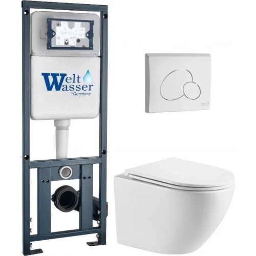 Комплект унитаза с инсталляцией WeltWasser MARBERG 410 + MERZBACH 043 MT-WT + MAR 410 RD GL-WT 10000011431 цвет Белый глянцевый с сиденьем Микролифт и клавишей смыва цвет Белый глянцевый