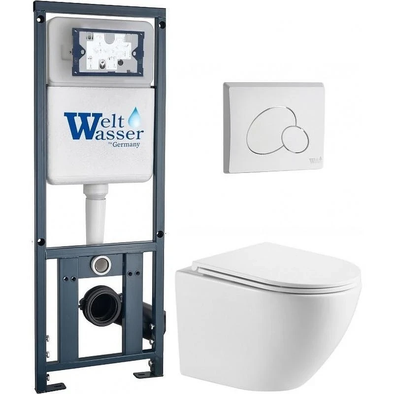 Комплект унитаза с инсталляцией WeltWasser MARBERG 410 + MERZBACH 043 MT-WT + MAR 410 RD GL-WT 10000011431 цвет Белый глянцевый с сиденьем Микролифт и клавишей смыва цвет Белый глянцевый