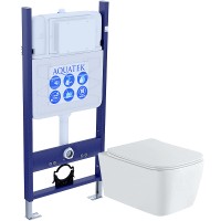 Комплект унитаза с инсталляцией Aquatek Либра New SET AQUATEK ЛИБРА N-14 cm с сиденьем Микролифт фарфор подвесной
