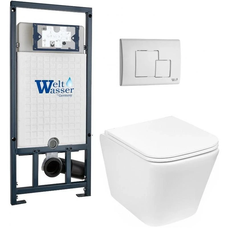 Комплект унитаза с инсталляцией WeltWasser MARBERG 507 + GELBACH 043 MT-WT + MAR 507 SE GL-WT 10000011922 цвет Белый глянцевый с сиденьем Микролифт и клавишей смыва цвет Белый глянцевый