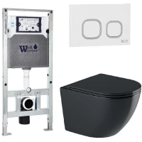 Комплект унитаза с инсталляцией WeltWasser AMBERG 506 ST + MERZBACH 043 GL-BL + AMBERG RD-WT 10000012194 цвет Черный глянцевый с сиденьем Микролифт и клавишей смыва цвет Белый