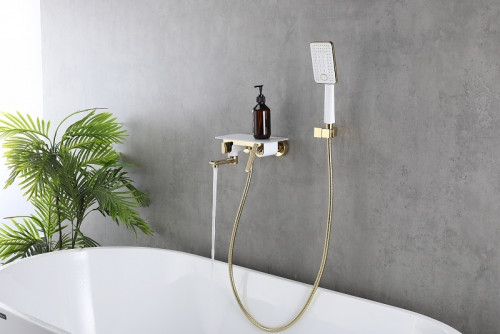 Смеситель для ванны Lemark Mista LM6414WG Золото Белый латунь на стену