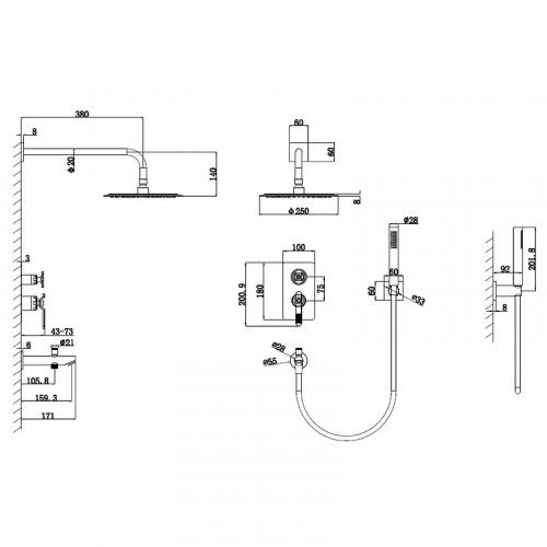 Душевая система Bronze de Luxe 1760'S 6630CC Хром латунь встраиваемый