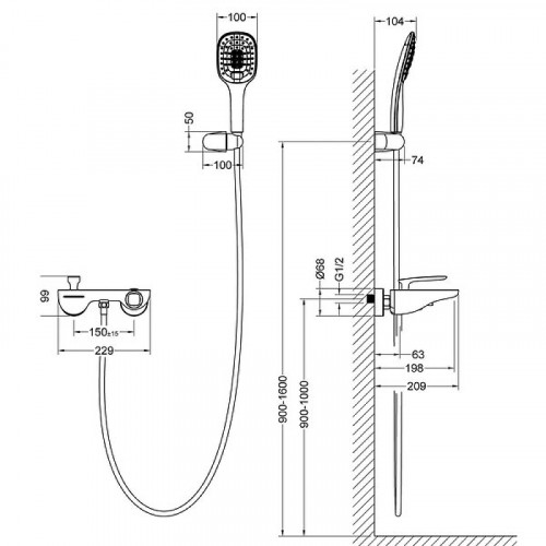 Смеситель для ванны Timo Helmi 4024/03Y Черный на стену